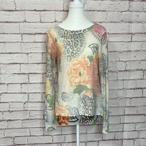 Sioni Floral & Animal Print Knit Overlay Layered Sweater Size Large